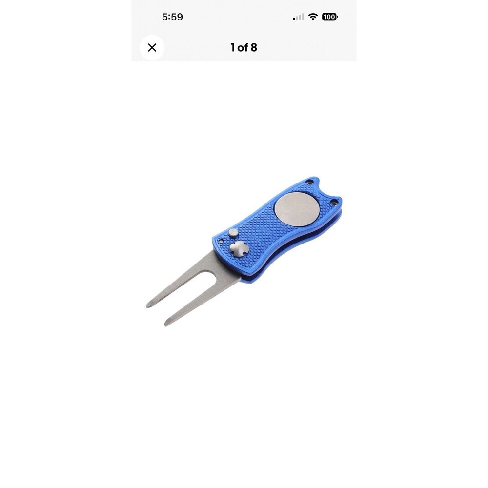 Stainless Steel Foldable Divot Repair Tool Ball Marker Pitch Fork Putting Blue